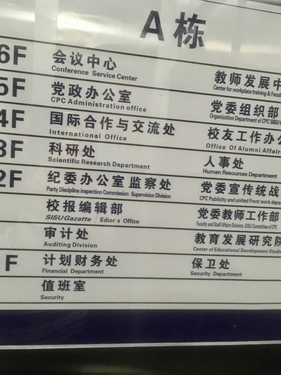 Cedule ve výtahu na vysoké škole SISU v Číně